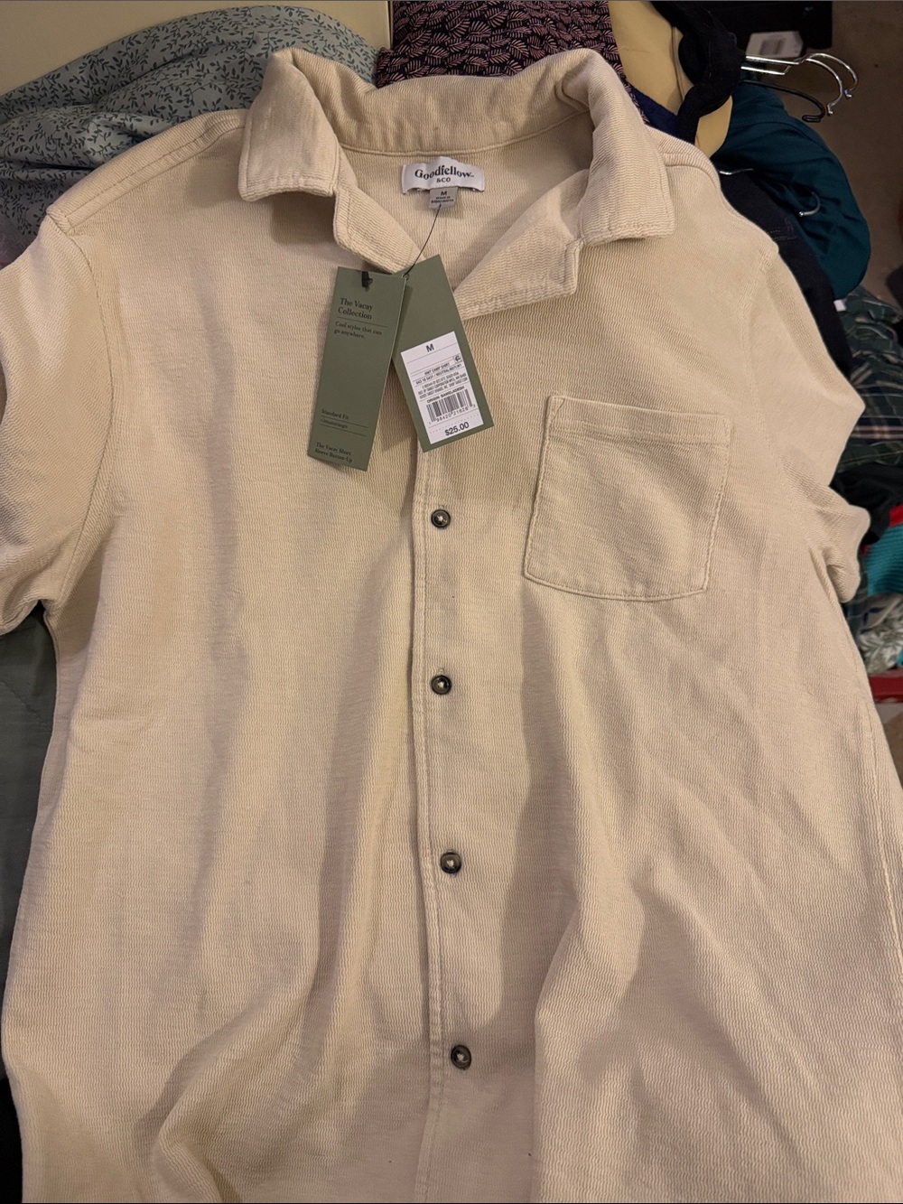 Goodfellow & Co Cream Short-Sleeve Button-Down Knit Shirt